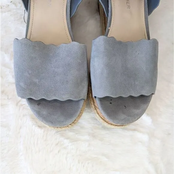 Marc Fisher Leather Sandals Dusty Blue Scallop Platform Espadrille Sandal Size 6