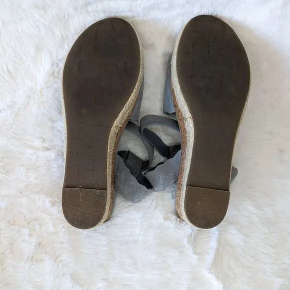 Marc Fisher Leather Sandals Dusty Blue Scallop Platform Espadrille Sandal Size 6