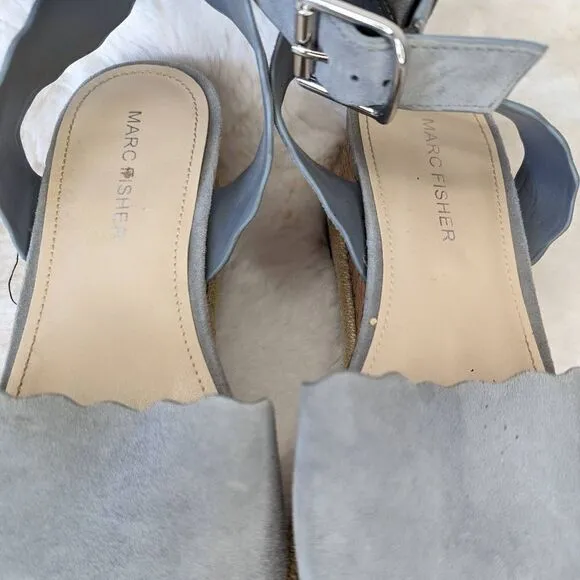 Marc Fisher Leather Sandals Dusty Blue Scallop Platform Espadrille Sandal Size 6