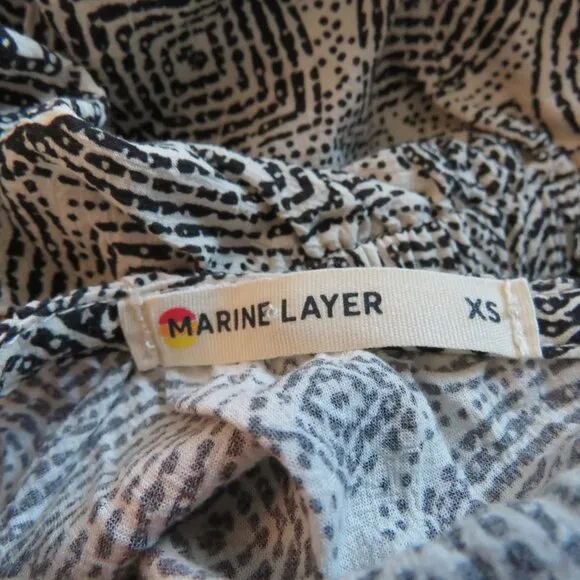 MARINE LAYER Nicole Mini Dress in Black &amp; White Geo Summer Travel Pockets Sz XS
