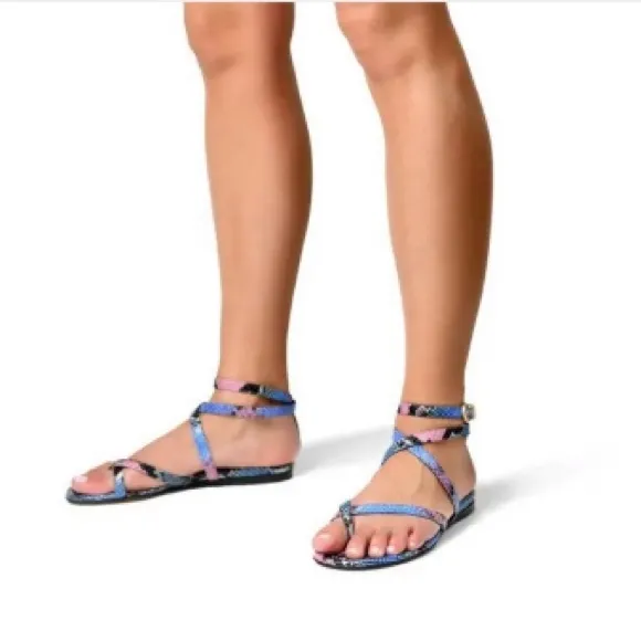 Marion Parke Womens Gladiator Sandal Flat Leather Harvey Indigo Python S…