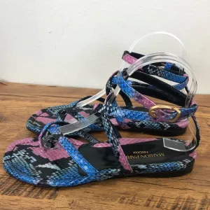 Marion Parke Womens Gladiator Sandal Flat Leather Harvey Indigo Python S…