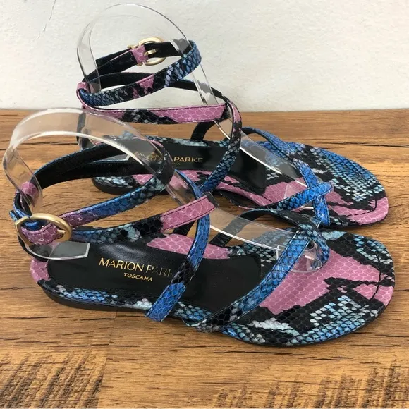 Marion Parke Womens Gladiator Sandal Flat Leather Harvey Indigo Python S…