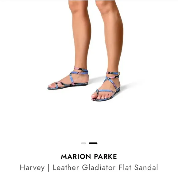 Marion Parke Womens Gladiator Sandal Flat Leather Harvey Indigo Python S…