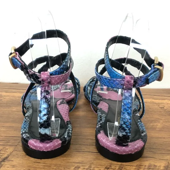 Marion Parke Womens Gladiator Sandal Flat Leather Harvey Indigo Python S…