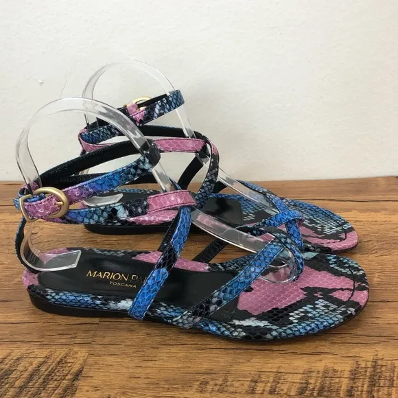 Marion Parke Womens Gladiator Sandal Flat Leather Harvey Indigo Python S…