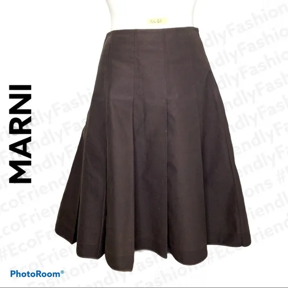 Marni Black Asymmetrical Pleated Midi Skirt