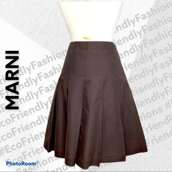 Marni Black Asymmetrical Pleated Midi Skirt
