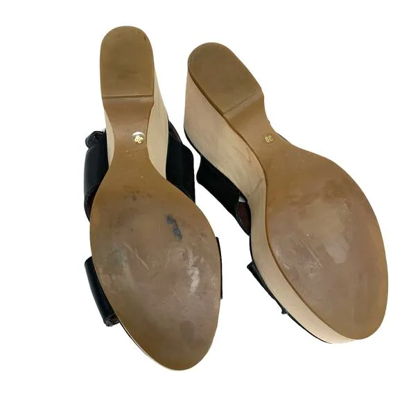 Marni Womens Size 39 Black Leather Wood Platform Sandals