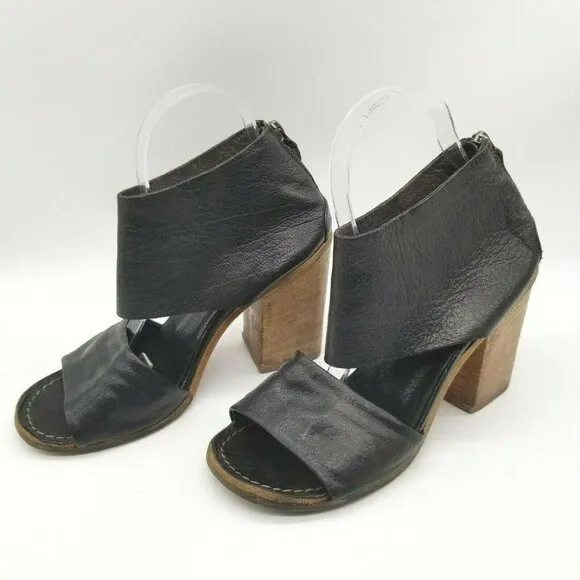Marsell Womens Black Leather Block Heel Cutout Sandals Size US 8 EUR 38.5