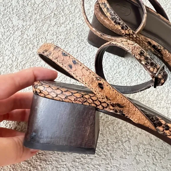 Massimo dutti Snake Animal Print Leather Brown Heeled Sandals Size 38