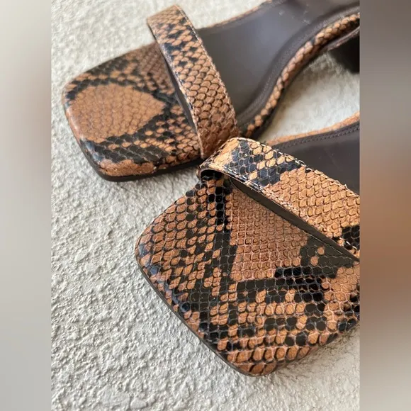 Massimo dutti Snake Animal Print Leather Brown Heeled Sandals Size 38
