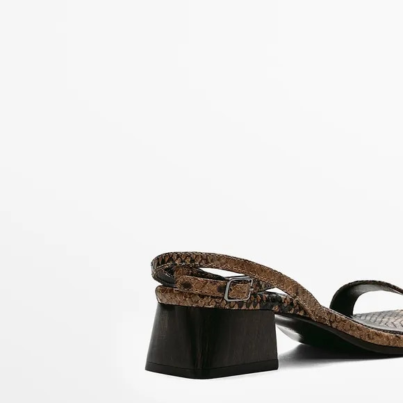 Massimo dutti Snake Animal Print Leather Brown Heeled Sandals Size 38