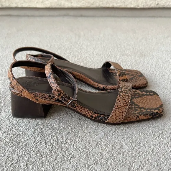 Massimo dutti Snake Animal Print Leather Brown Heeled Sandals Size 38