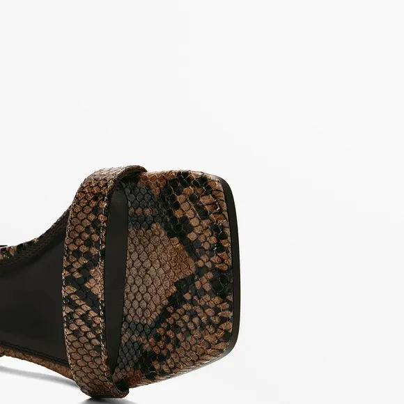 Massimo dutti Snake Animal Print Leather Brown Heeled Sandals Size 38