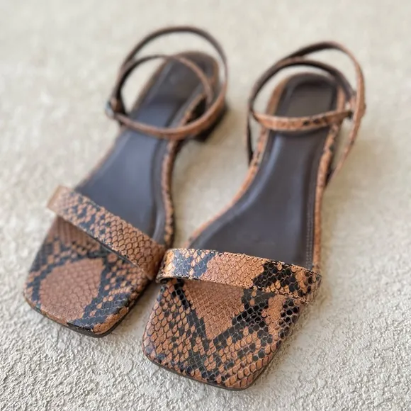 Massimo dutti Snake Animal Print Leather Brown Heeled Sandals Size 38