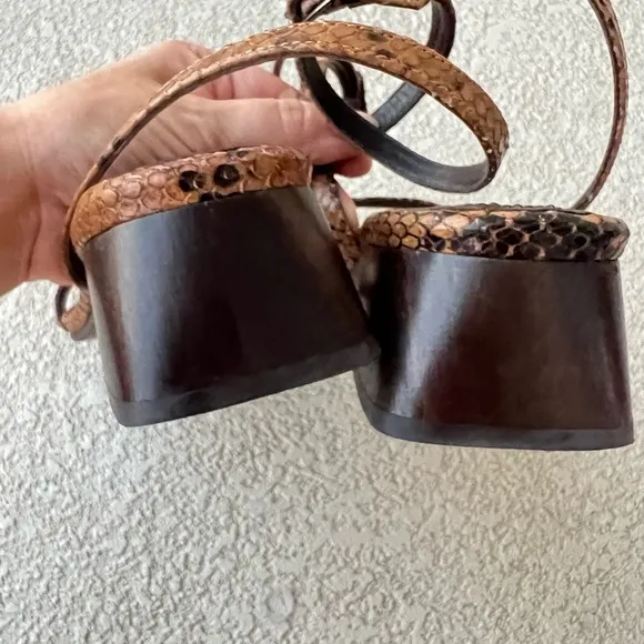 Massimo dutti Snake Animal Print Leather Brown Heeled Sandals Size 38