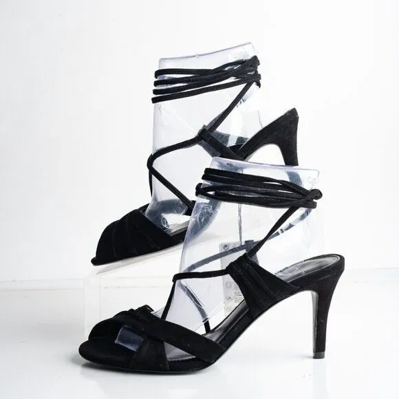 Massimo Dutti Studio Sandals Heels Black Suede EU 39 US 8 Strappy 1686/259 NWB