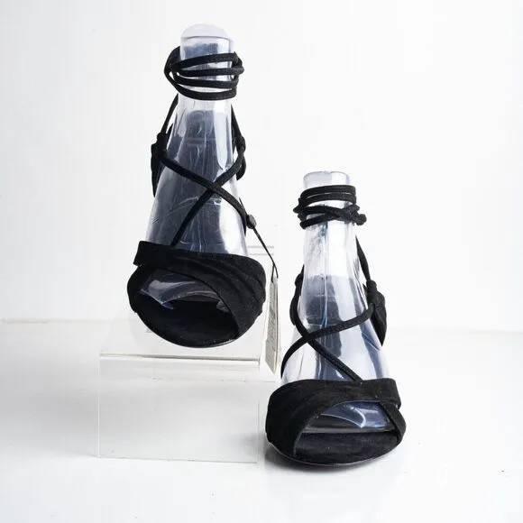 Massimo Dutti Studio Sandals Heels Black Suede EU 39 US 8 Strappy 1686/259 NWB