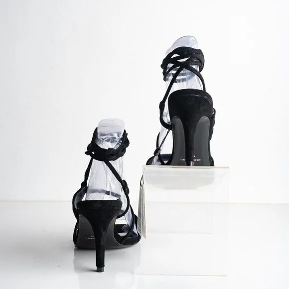 Massimo Dutti Studio Sandals Heels Black Suede EU 39 US 8 Strappy 1686/259 NWB