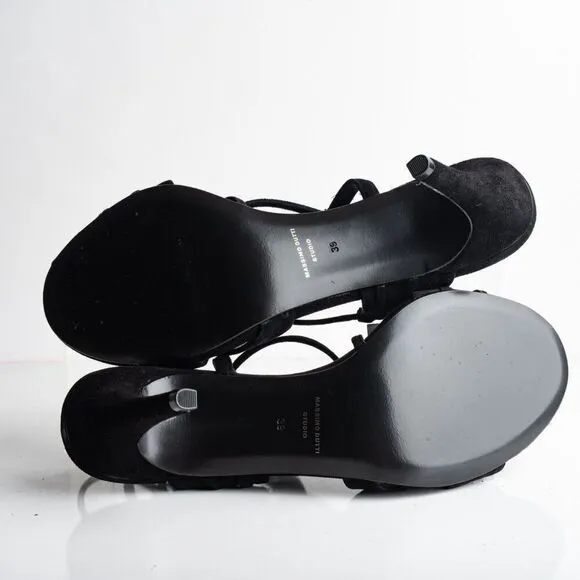 Massimo Dutti Studio Sandals Heels Black Suede EU 39 US 8 Strappy 1686/259 NWB