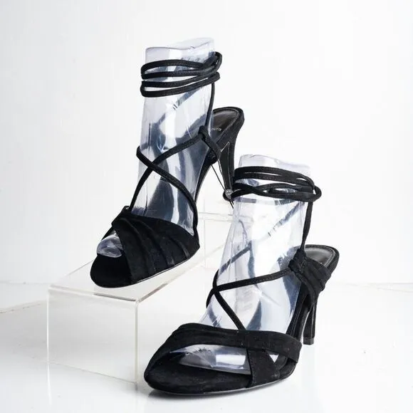 Massimo Dutti Studio Sandals Heels Black Suede EU 39 US 8 Strappy 1686/259 NWB