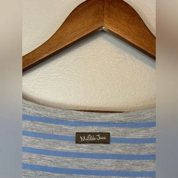 MATILDA JANE Blue Tan Grey Gray Stripe Her Majesty Dress Tunic‎ Top Womens Sz XL