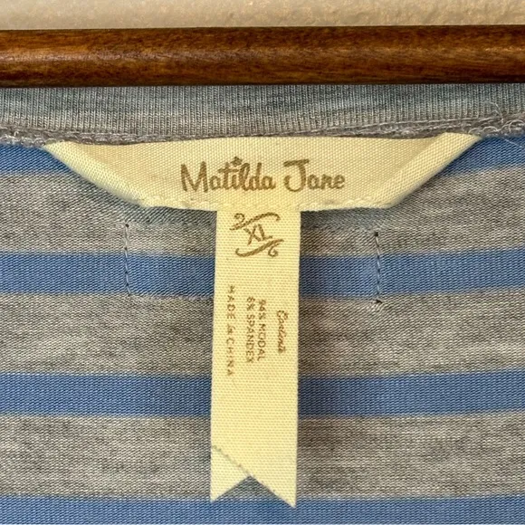 MATILDA JANE Blue Tan Grey Gray Stripe Her Majesty Dress Tunic‎ Top Womens Sz XL