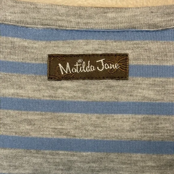 MATILDA JANE Blue Tan Grey Gray Stripe Her Majesty Dress Tunic‎ Top Womens Sz XL
