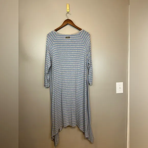 MATILDA JANE Blue Tan Grey Gray Stripe Her Majesty Dress Tunic‎ Top Womens Sz XL