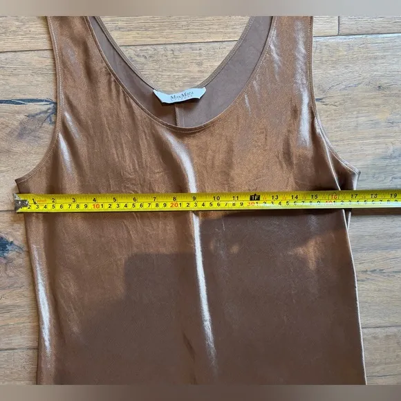 MAX MARA LEISURE: Talete sleeveless crinkled-satin midi dress in Brown.  Size 14