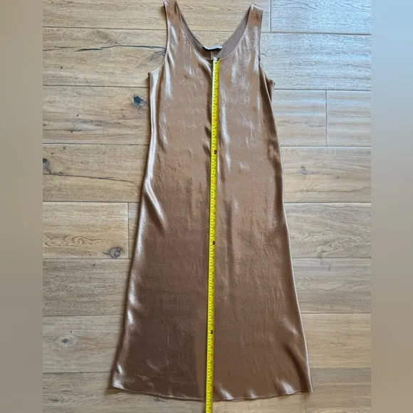 MAX MARA LEISURE: Talete sleeveless crinkled-satin midi dress in Brown.  Size 14