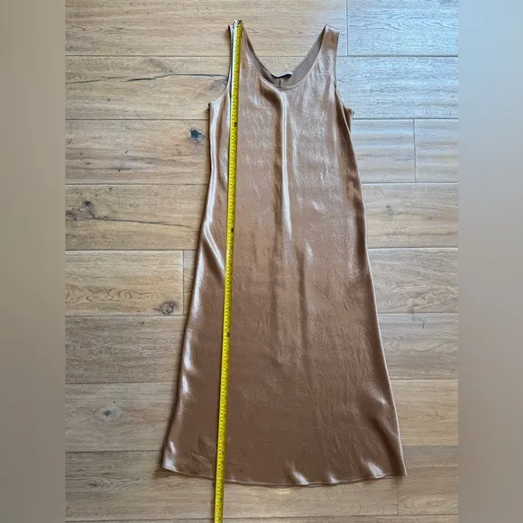 MAX MARA LEISURE: Talete sleeveless crinkled-satin midi dress in Brown.  Size 14