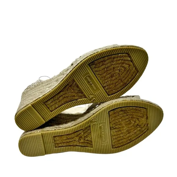 Maypol NEW Crochet Espadrille Wedge Sandals Peep Toe Ankle Wrap Cream Size 41