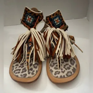 Meher Kakalia Tiki Sofia Tassel Leather Beaded Sandals Size  40