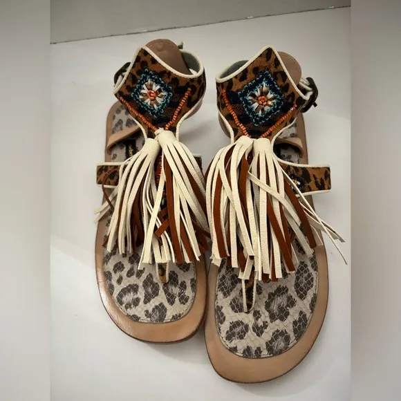 Meher Kakalia Tiki Sofia Tassel Leather Beaded Sandals Size  40