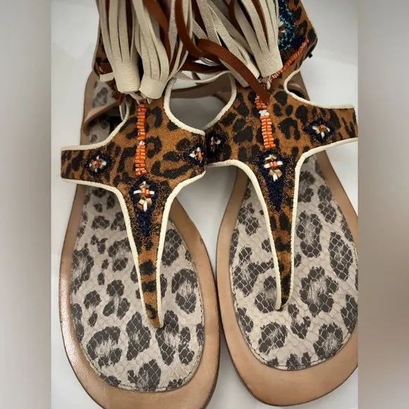 Meher Kakalia Tiki Sofia Tassel Leather Beaded Sandals Size  40