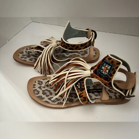 Meher Kakalia Tiki Sofia Tassel Leather Beaded Sandals Size  40