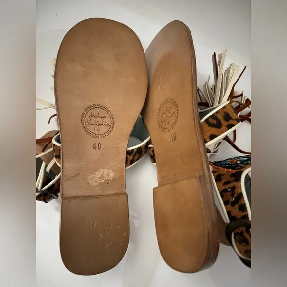 Meher Kakalia Tiki Sofia Tassel Leather Beaded Sandals Size  40
