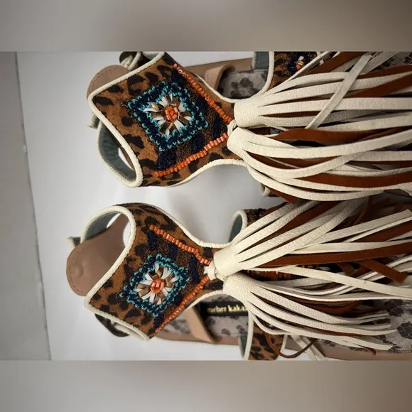 Meher Kakalia Tiki Sofia Tassel Leather Beaded Sandals Size  40