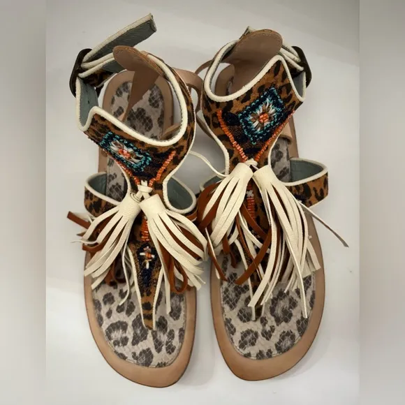 Meher Kakalia Tiki Sofia Tassel Leather Beaded Sandals Size  40