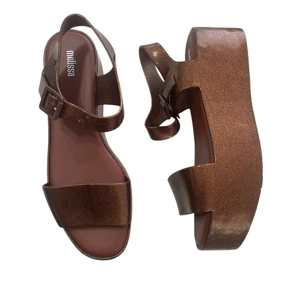 Melissa Mar Jelly Platform Sandals Bronze Brown Open Toe Size 10/41-42 EU