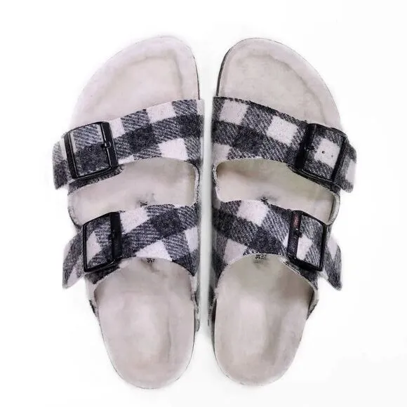 Men Birkenstock Arizona Wool Adjustable Slide Sandals Wool Lining NEW 10 US 43EU