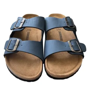 Mens Blue Double Buckle Sandals With Cork Sole &amp; Adjustable Straps 10