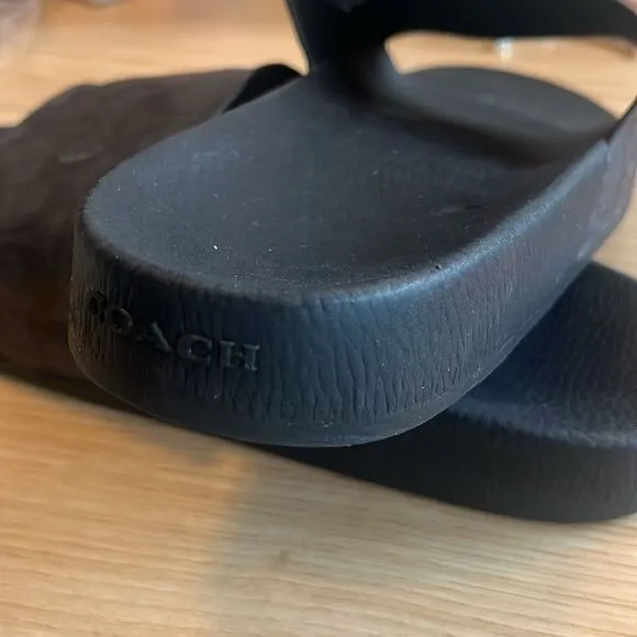 Men's COACH Charcoal Black Signature Logo Pool Slides Slip On Sandals 10 $178