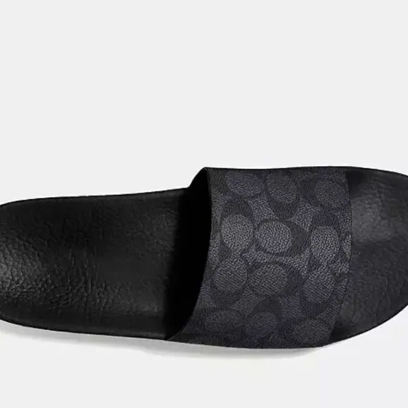 Men's COACH Charcoal Black Signature Logo Pool Slides Slip On Sandals 10 $178