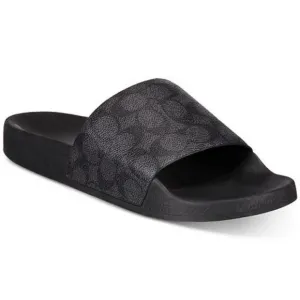 Men's COACH Charcoal Black Signature Logo Pool Slides Slip On Sandals 10 $178