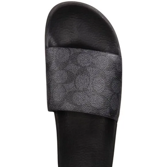 Men's COACH Charcoal Black Signature Logo Pool Slides Slip On Sandals 10 $178