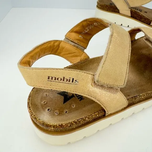 Mephisto Agave Metallic Mobils Nubuck Leather Hook &amp; Loop Sandals Sz 36 (6)