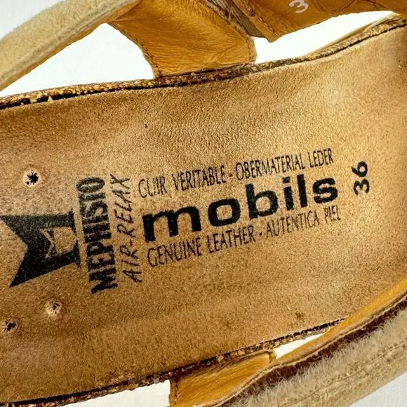 Mephisto Agave Metallic Mobils Nubuck Leather Hook &amp; Loop Sandals Sz 36 (6)